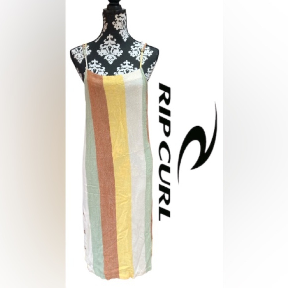 Rip Curl Surf Trippin Stripe Midi Dress Yellow Summer Medium Excellent Condition